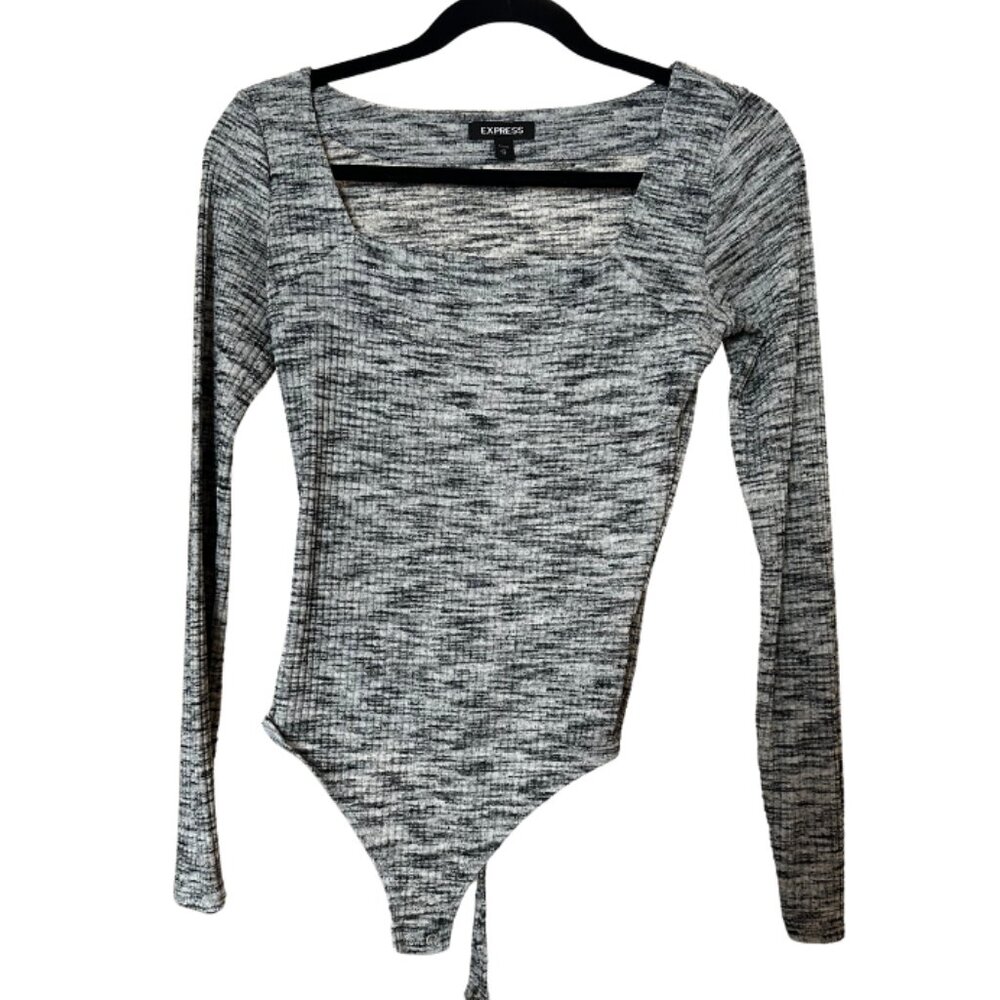 Express Grey and White Patten Bodysuit Size Extra Small